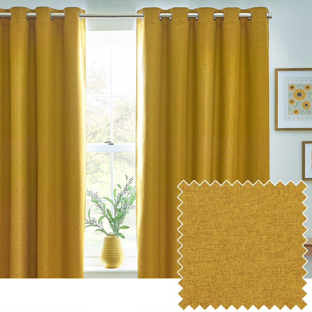 furn. Dawn Mustard Thermal Blackout Eyelet Curtain 137 x 117cm Image 2