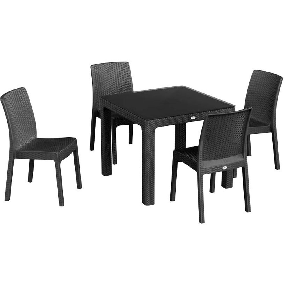 Harbour Housewares Noble 4 Seater Square Rattan Effect Patio Dining Set Anthracite Image 2