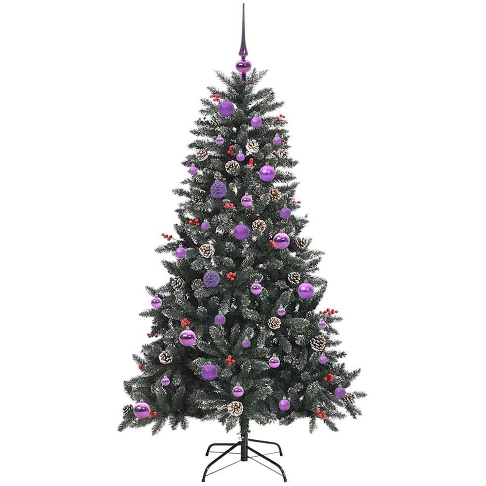 vidaXL Pre-Lit Lilac Bauble Pinecones Berries Green Snow Flocked Artificial Christmas Tree 5ft Image 2