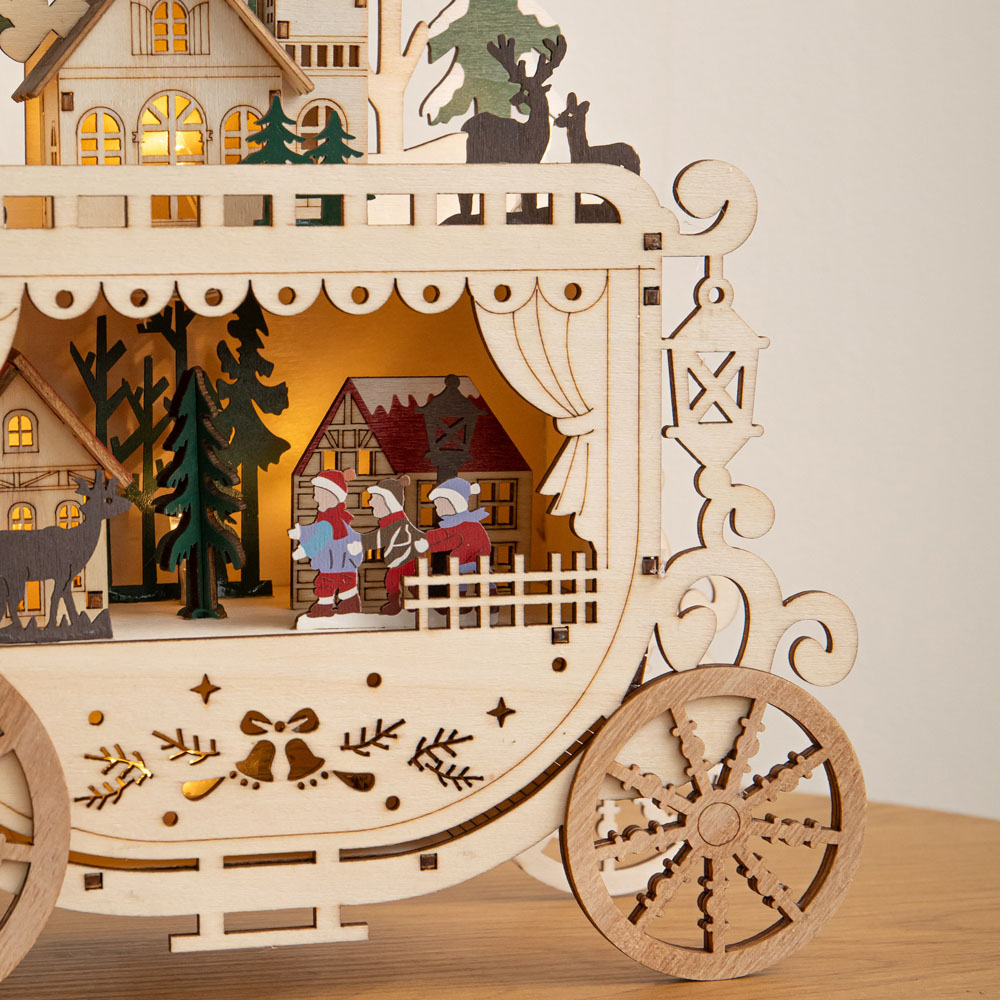 Samuel Alexander Warm White LED Wooden Christmas Carriage Village 25cm Image 7