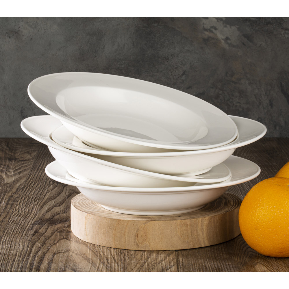 Waterside Professional Alumina White 4 Piece Porcelain Classic Rim Pasta Bowl Set Image 2