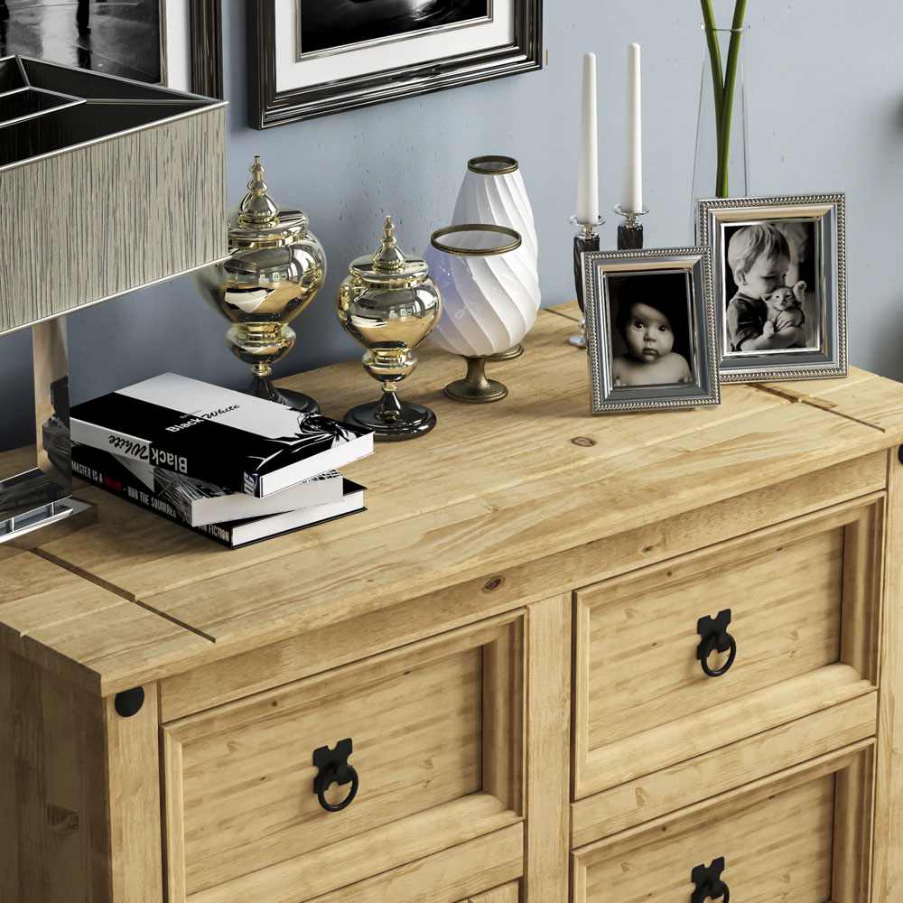 Vida Designs Corona Single Door 4 Drawer Pine Small Sideboard Image 3