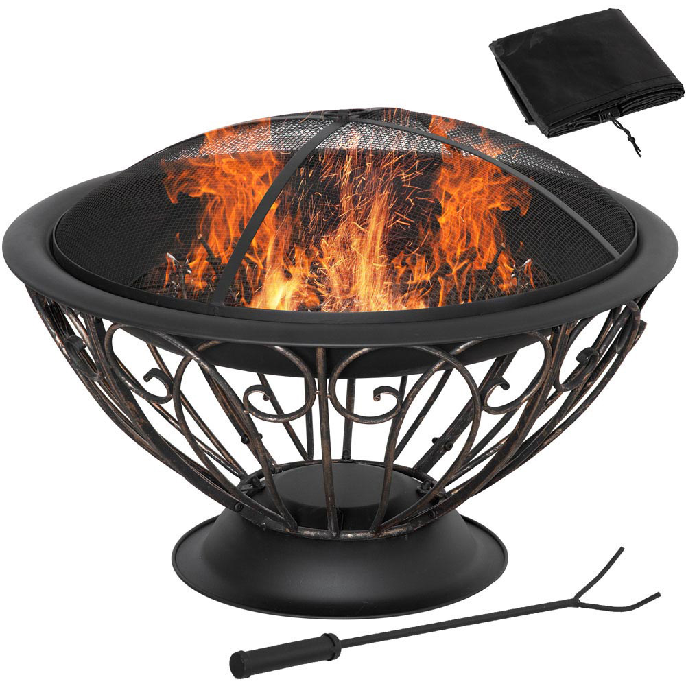 Outsunny Bronze Outdoor Fire Pit with Spark Screen Image 1