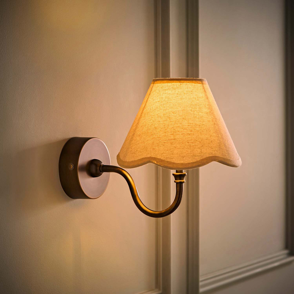 ValueLights Lowe Natural Scallop Flower Shade Brass Rechargeable Wall Light with Bulb Image 2