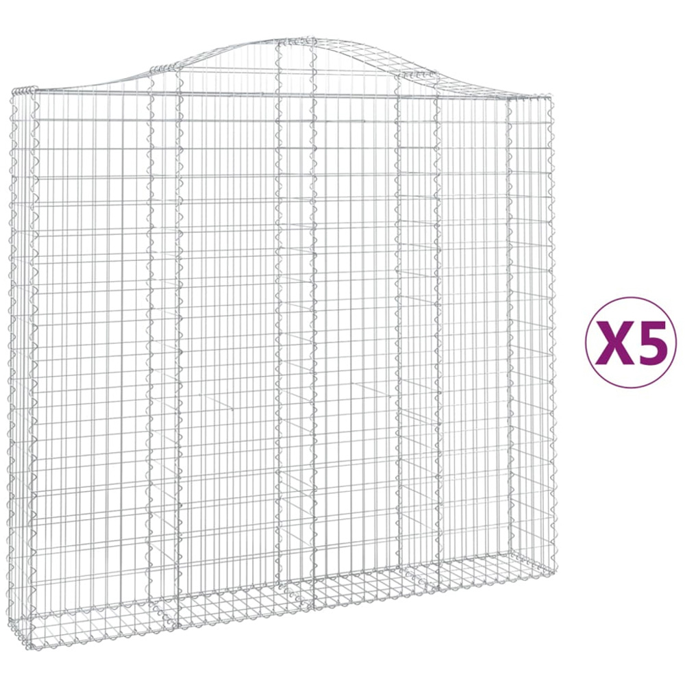 vidaXL Silver Galvanised Iron Arched Gabion Basket 200 x 30 x 180/200cm 5 Pack Image 2