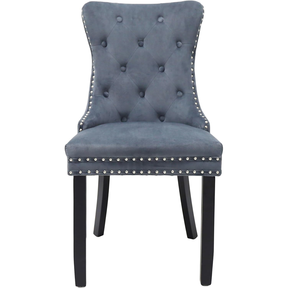 Alivio Set of 4 Grey Velvet Nailhead Trim Tufted Dining Chairs Image 3