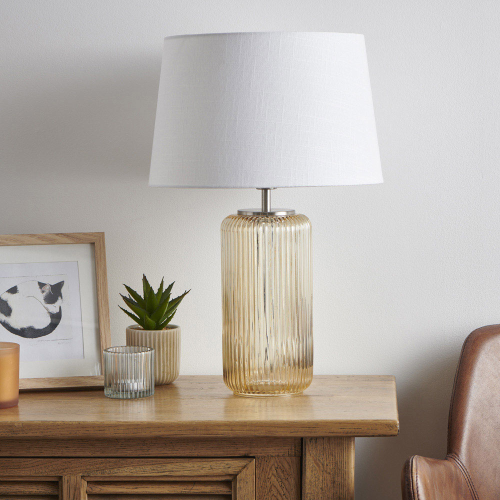 Wilko Yellow Ribbed Glass Table Lamp Wilko