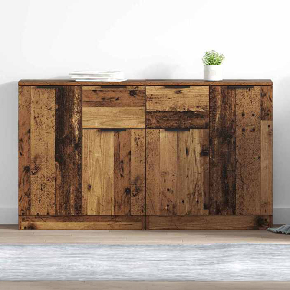 vidaXL 2 Door Single Drawer Old Wood Sideboard Set of 2 Image 1