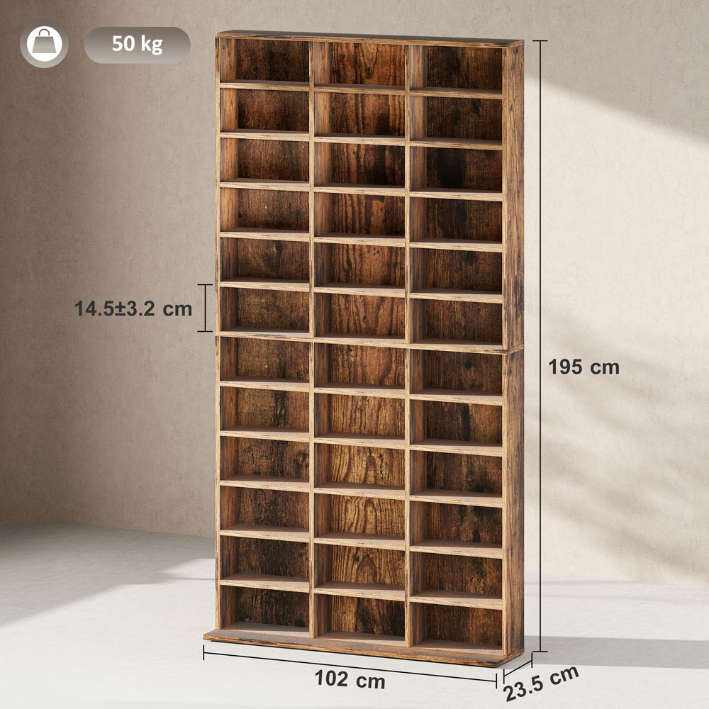HOMCOM 36 Shelf Rustic Brown Large DVD and CD Media Storage Unit Image 9