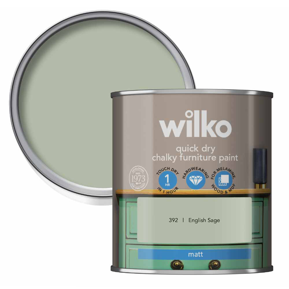 Wilko Quick Dry English Sage Furniture Paint 250ml Image 1