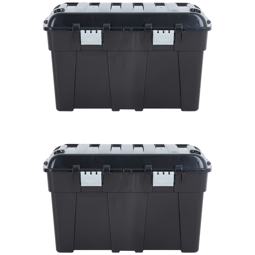 Wham 48L Black and Silver Storage Trunk with Lid 2 Pack Image 1