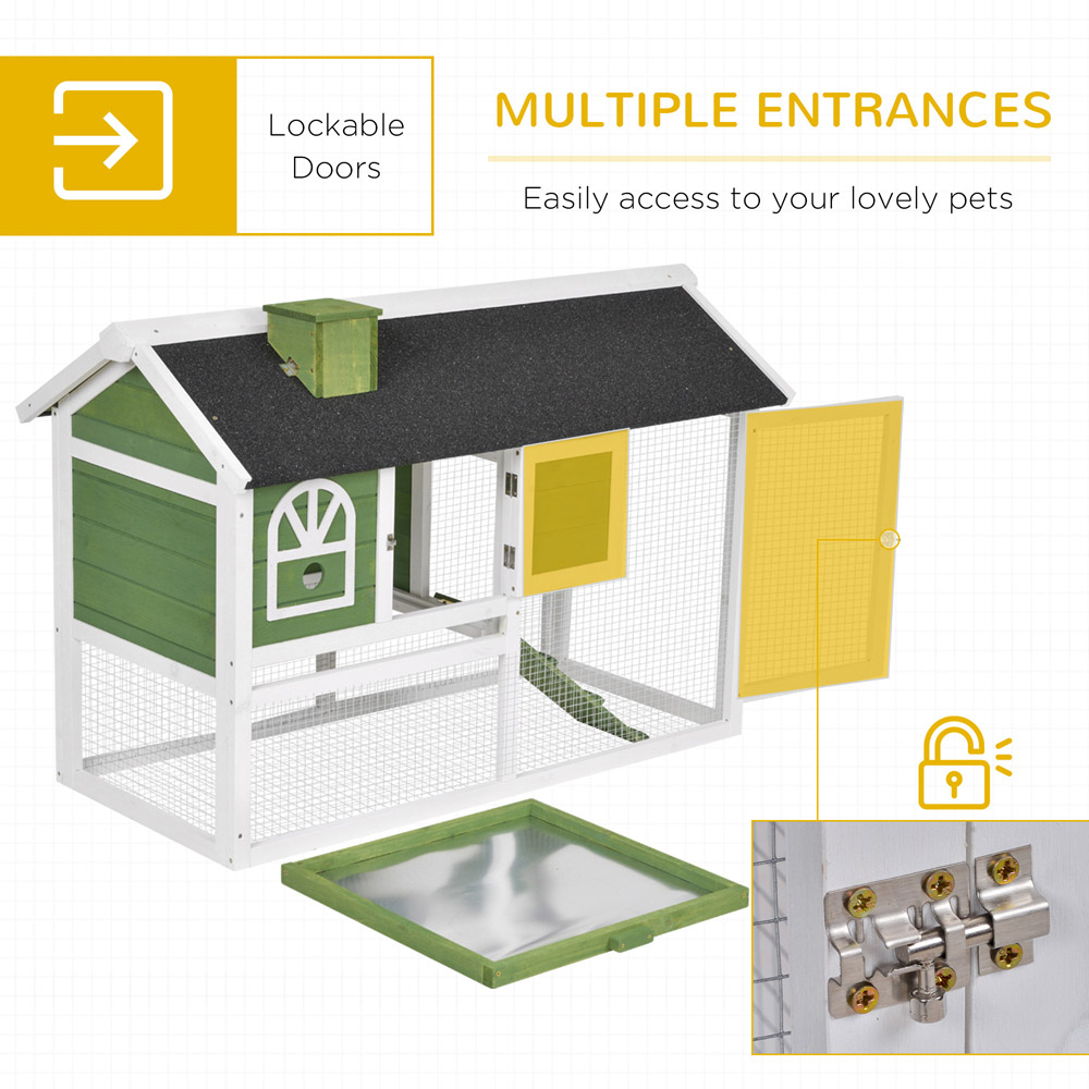 PawHut Green Wooden 2 Tier Rabbit Hutch with Ladder Image 5