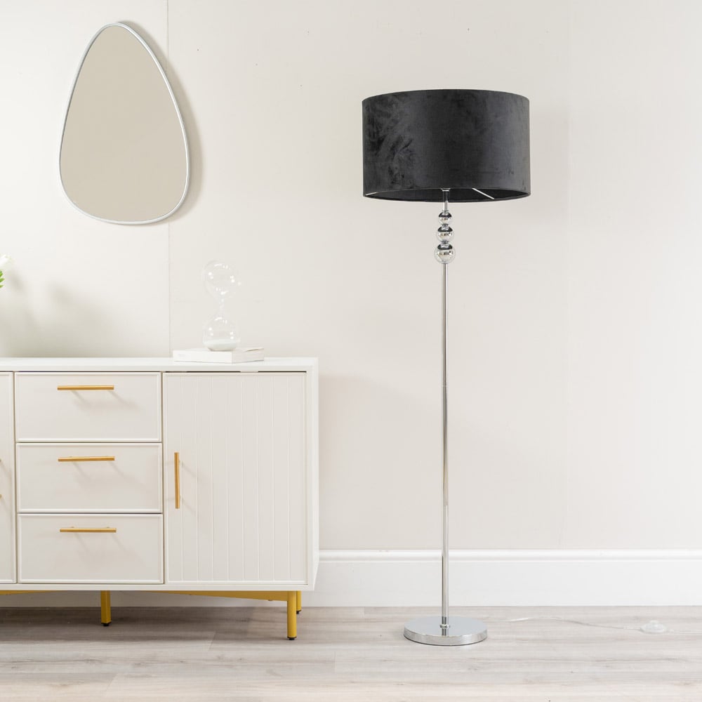 ValueLights Marissa Reni Black Velvet Shade and Chrome Ball LED Floor Lamp Image 4