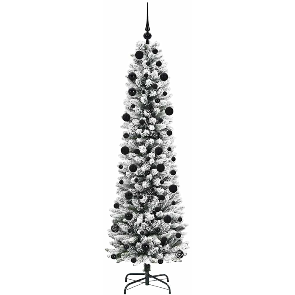 vidaXL Pre-Lit Warm White LED and Black Baubles White Artificial Christmas Tree with Stand 7ft Image 4