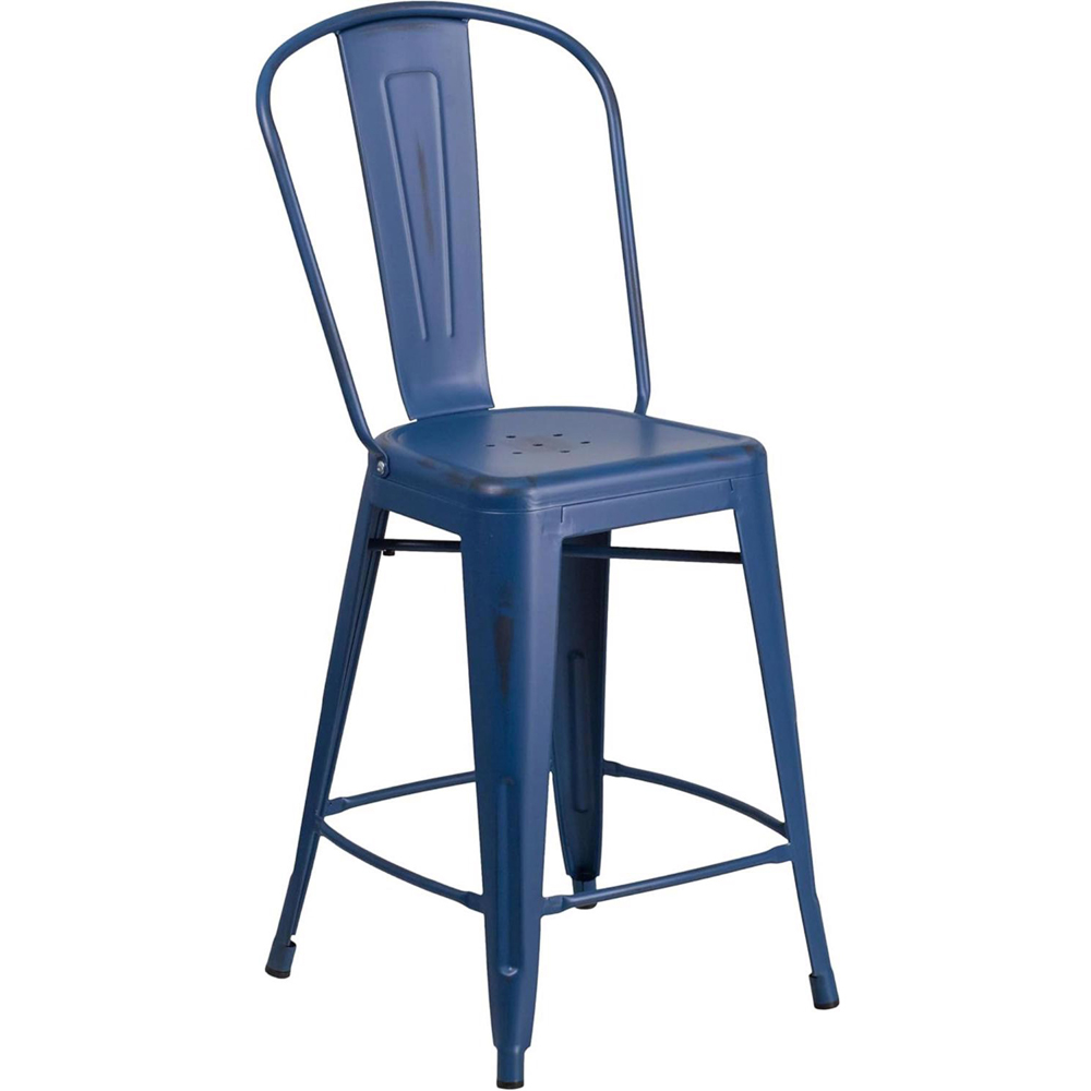 FWStyle Antique Blue Steel Bar Stools Set of 4 Image 5