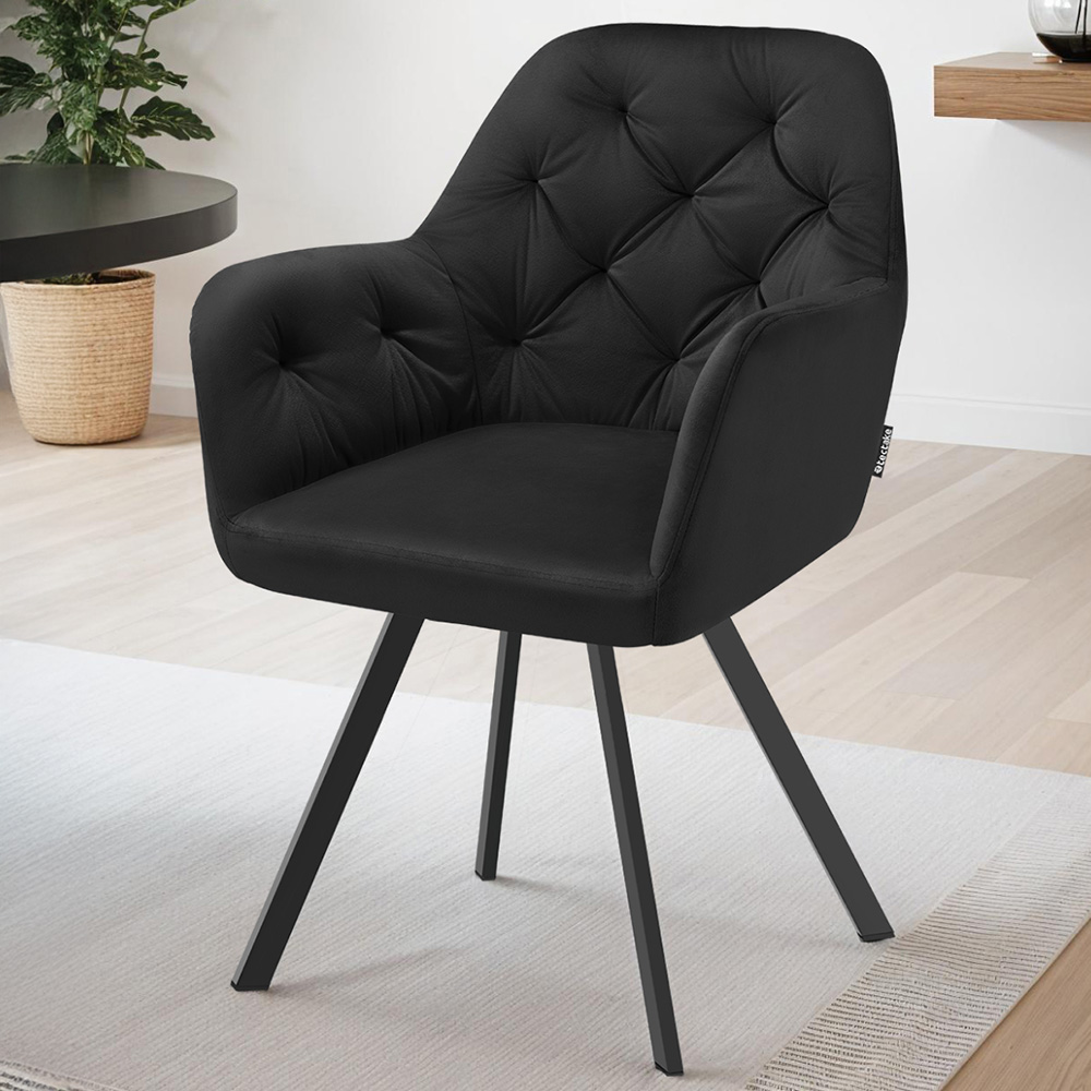 tectake Lucia Black Padded and Quilted Swivel Armchair Set of 4 Image 1