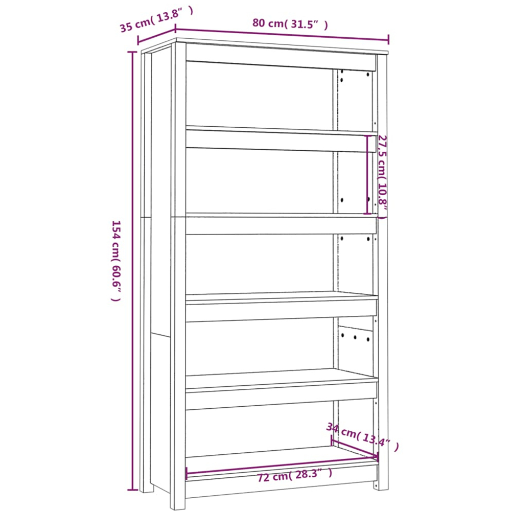 vidaXL 5 Shelf Honey Brown Solid Pine Wood Bookcase Image 9