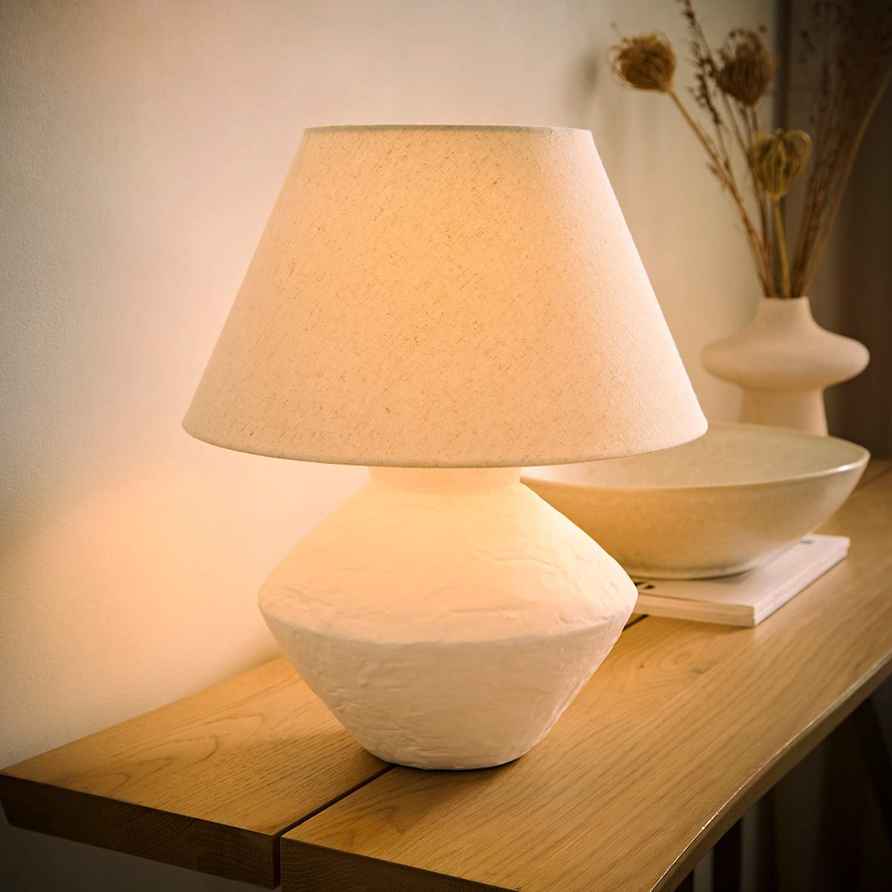 ValueLights Austin White Linen Shade Distressed Ceramic Table Lamp with Bulb Image 2