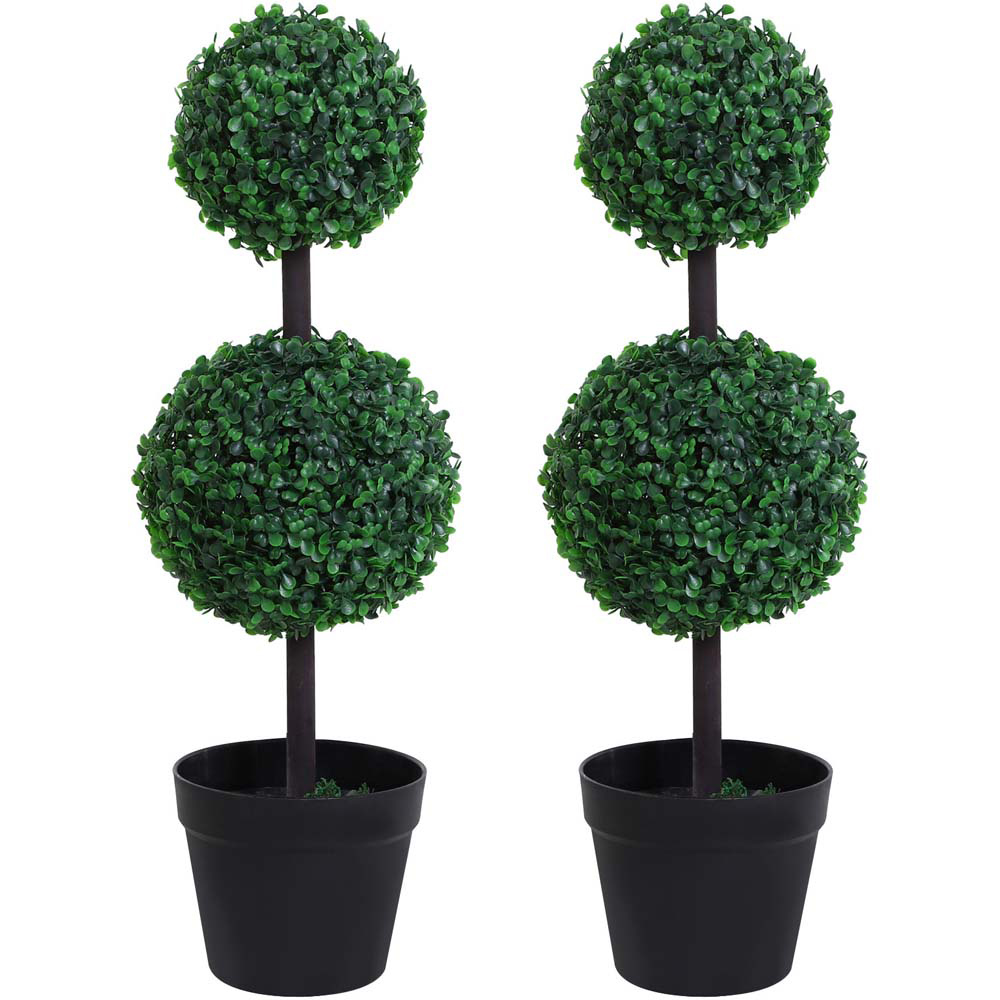 Outsunny Boxwood Ball Tree Artificial Plant In Pot 2.2ft 2 Pack Image 1