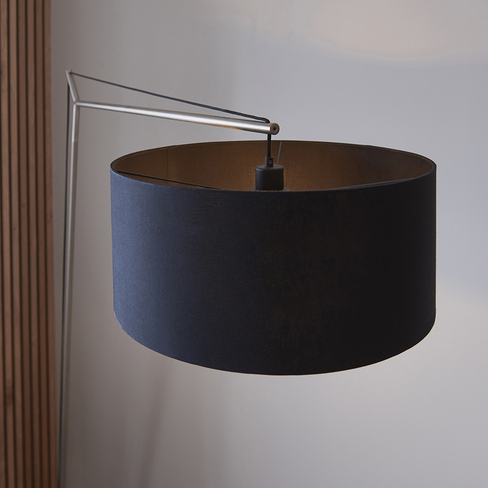Merano Ravenna Black Cotton Fabric Shade Matt Nickel Plate Floor Lamp Image 4