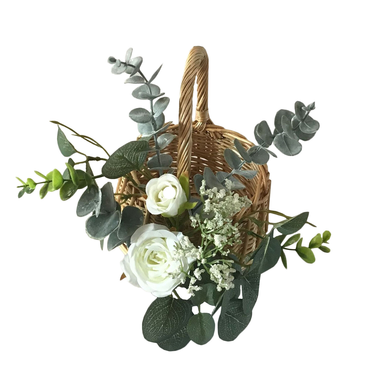 Artificial White Rose Natural Floral Basket Image