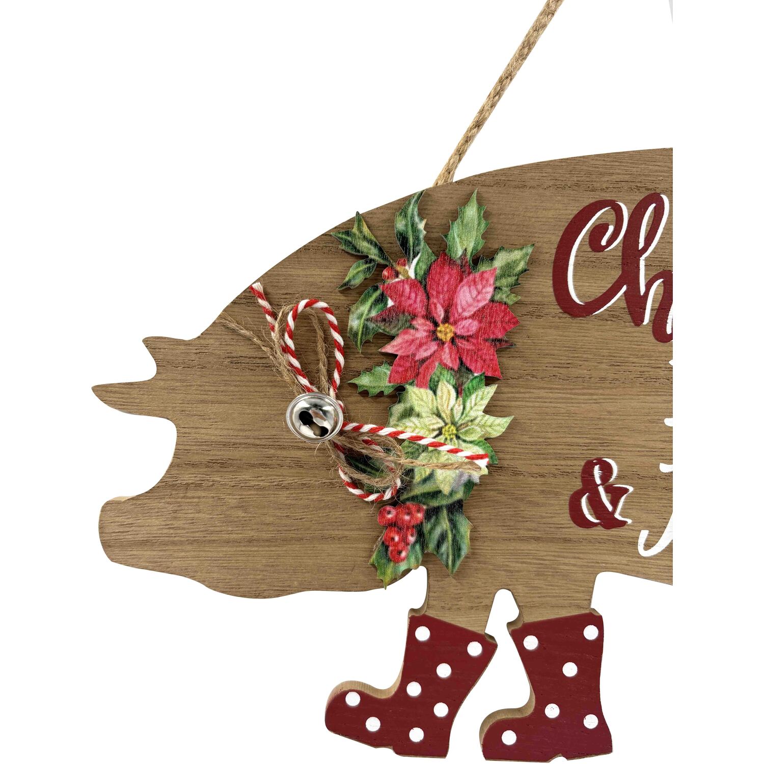 Christmas Hog Wooden Hanger - Natural Image 3