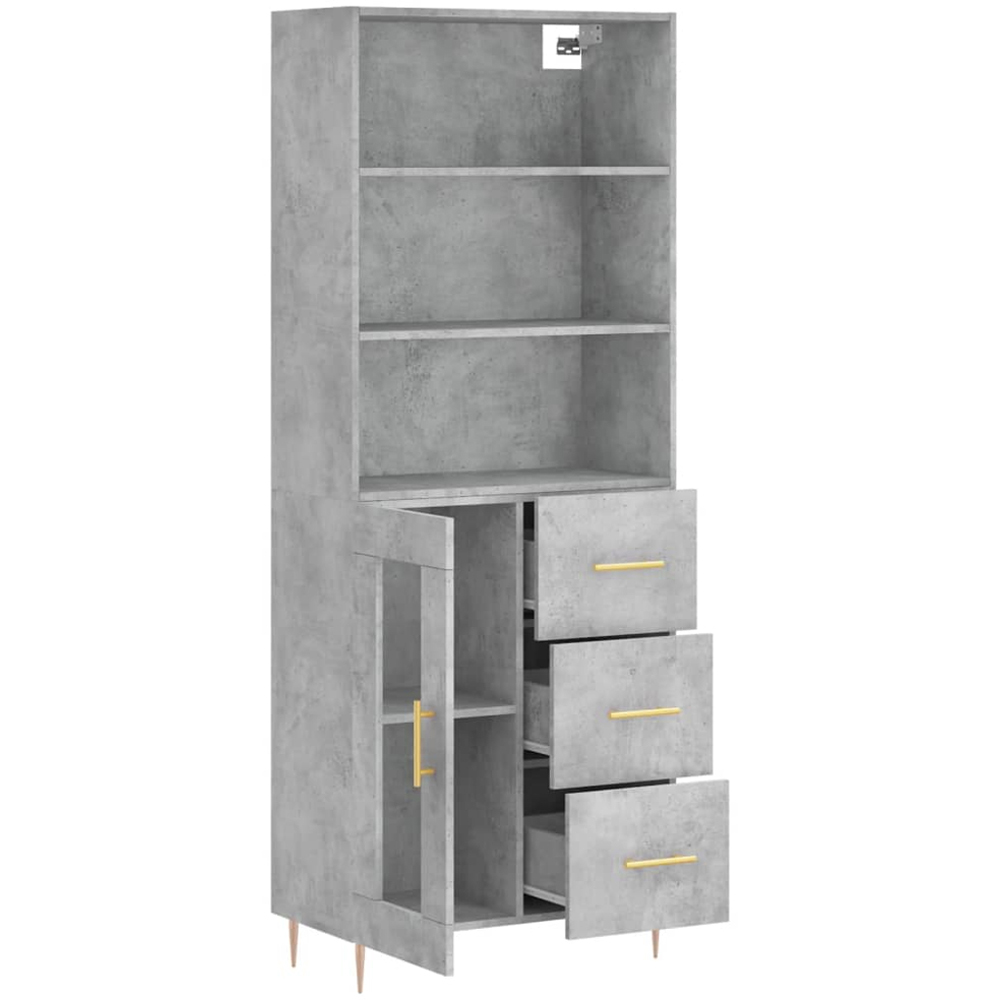 vidaXL Single Glass Door 3 Drawer 3 Shelf Concrete Grey Highboard Image 4