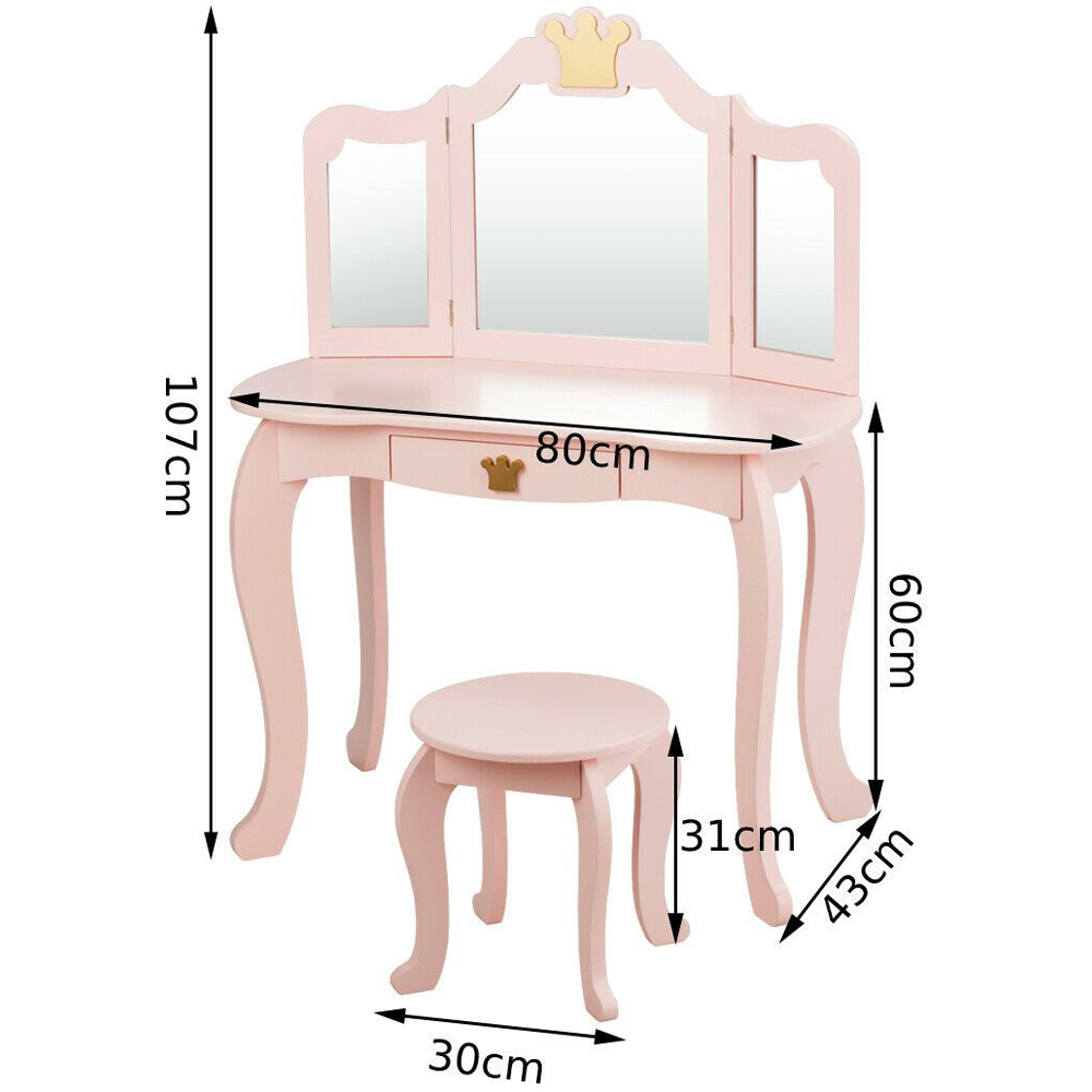 Costway Kids Dressing Table with Stool Image 9