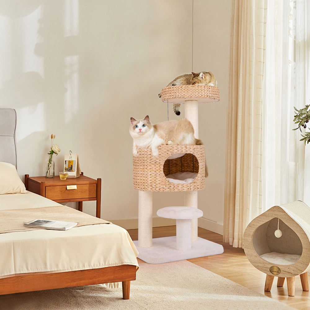 Costway Natural Modern Cat Tower with Top Perch Image 3