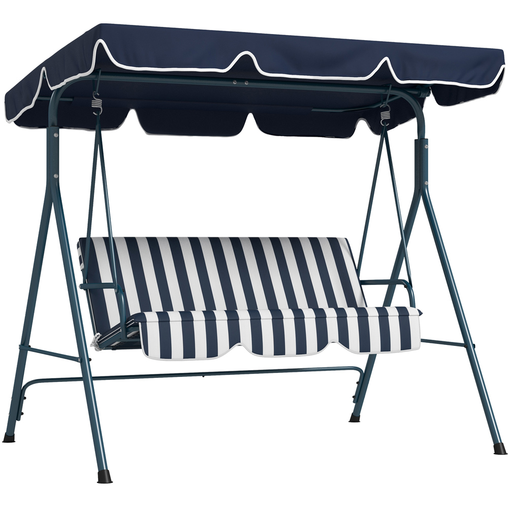 Outsunny 3 Seater Blue and White Swing Chair with Canopy Image 2
