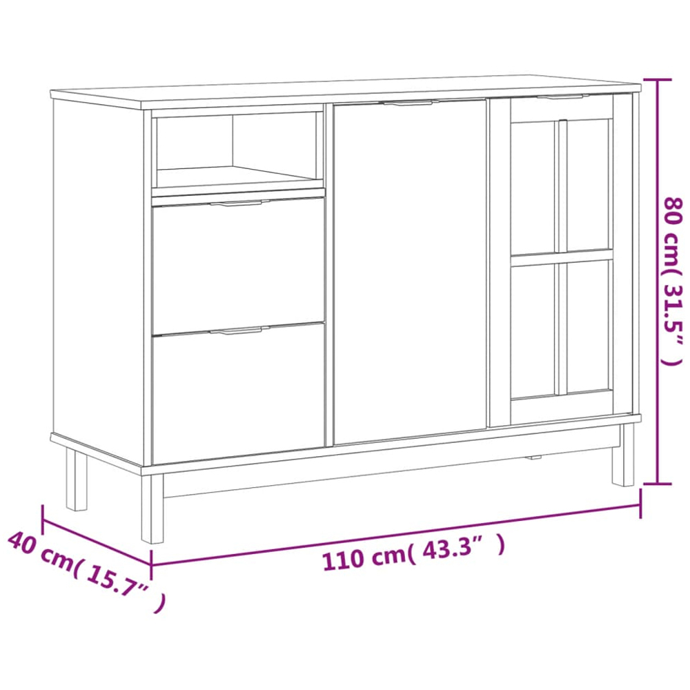 vidaXL Flam 2 Door 2 Drawer Single Shelf Solid Pine Wood Sideboard Image 9