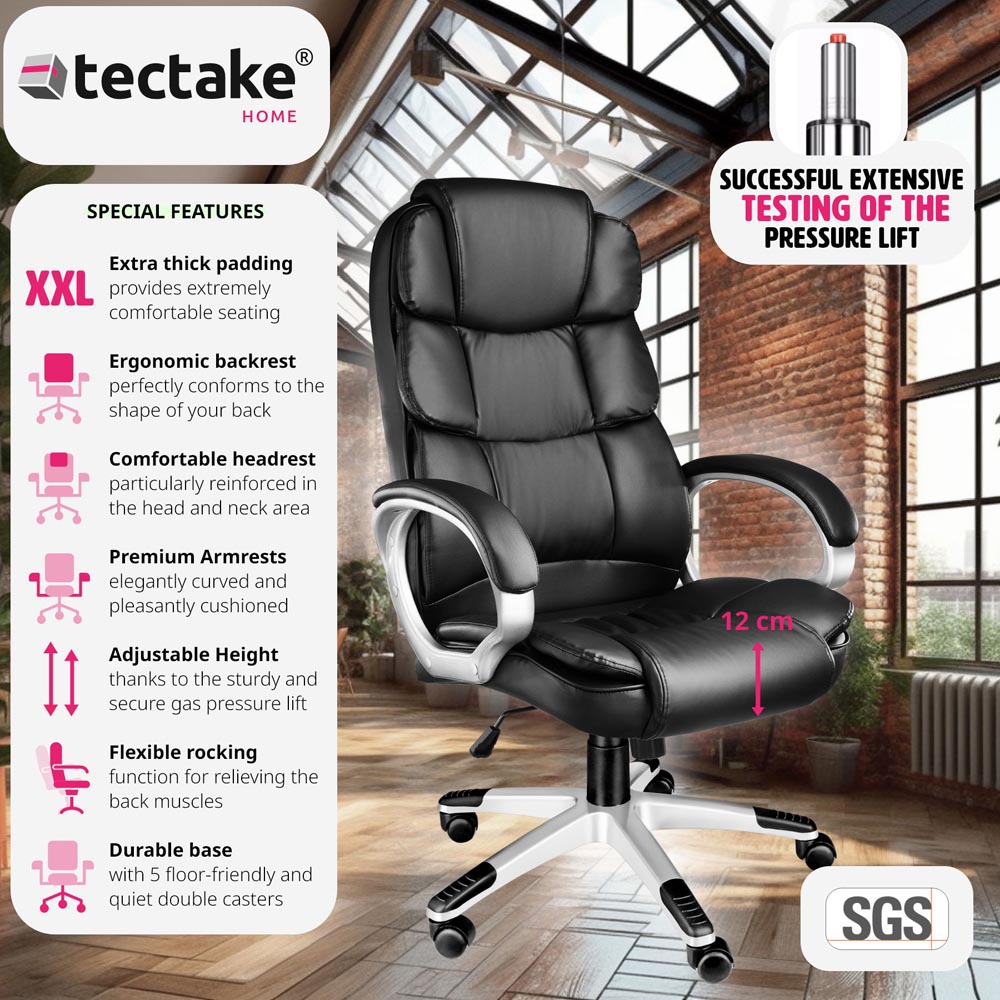 tectake Jonas Black Height Adjustable Padded Office Chair Image 6