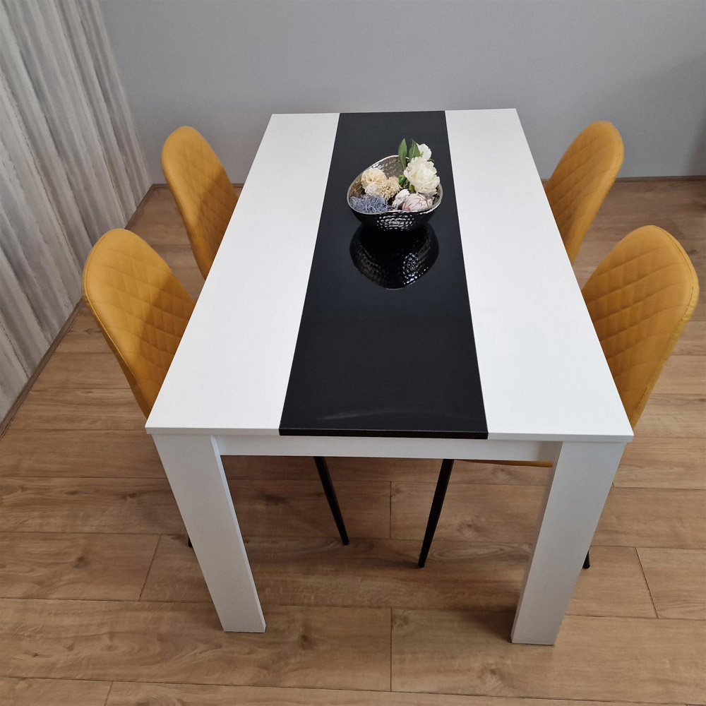 Kosy Koala 4 Seater Faux Leather Gem Pattern Dining Set White Black and Mustard Image 3