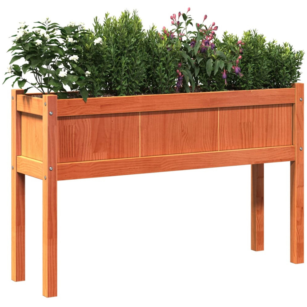 vidaXL Wax Brown Solid Pine Wood Garden Planter with Legs 70 x 110 x 31cm Image 3