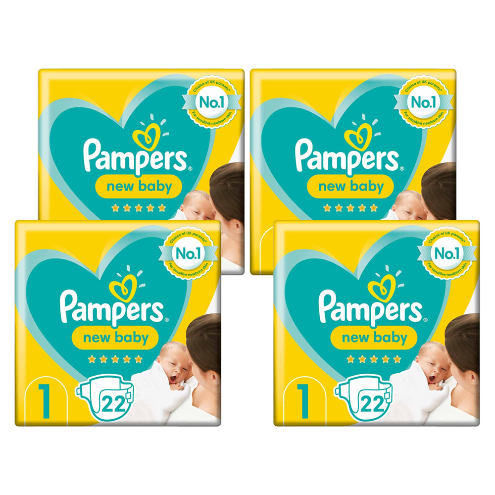 Pampers New Baby Nappies 22 Pack Size 1 Case of 4 Image 1