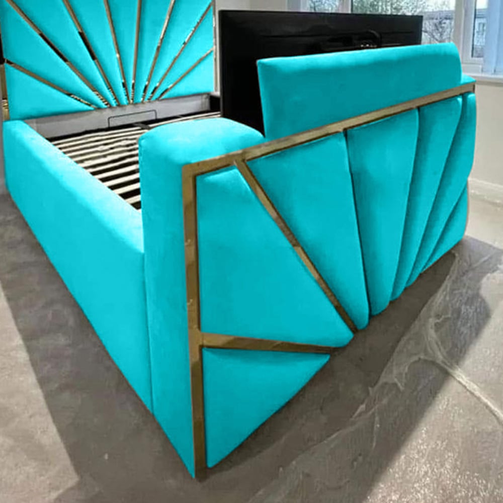 Eleganza Home Leniva Double Teal Plush TV Bed Frame with Headboard and Footboard Image 2