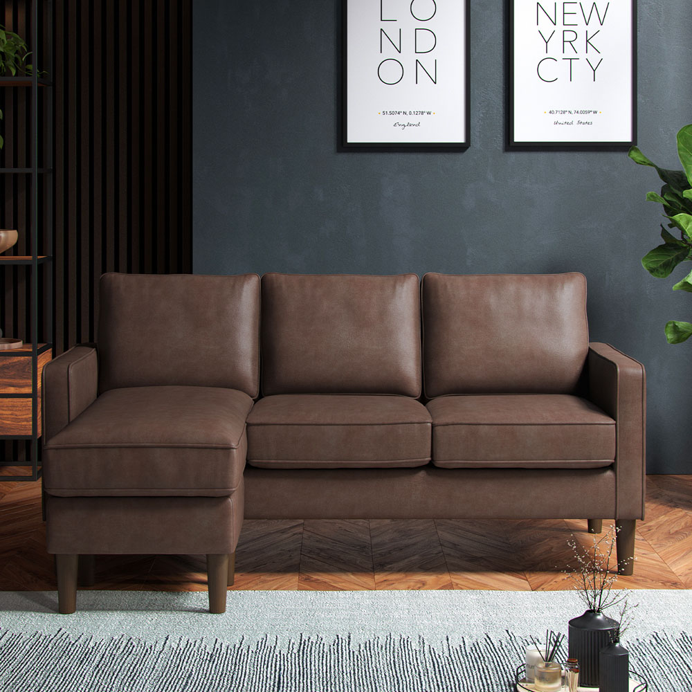 Bexhill 3 Seater Brown Faux Leather Reversible L Shaped Corner Sofa Image 6