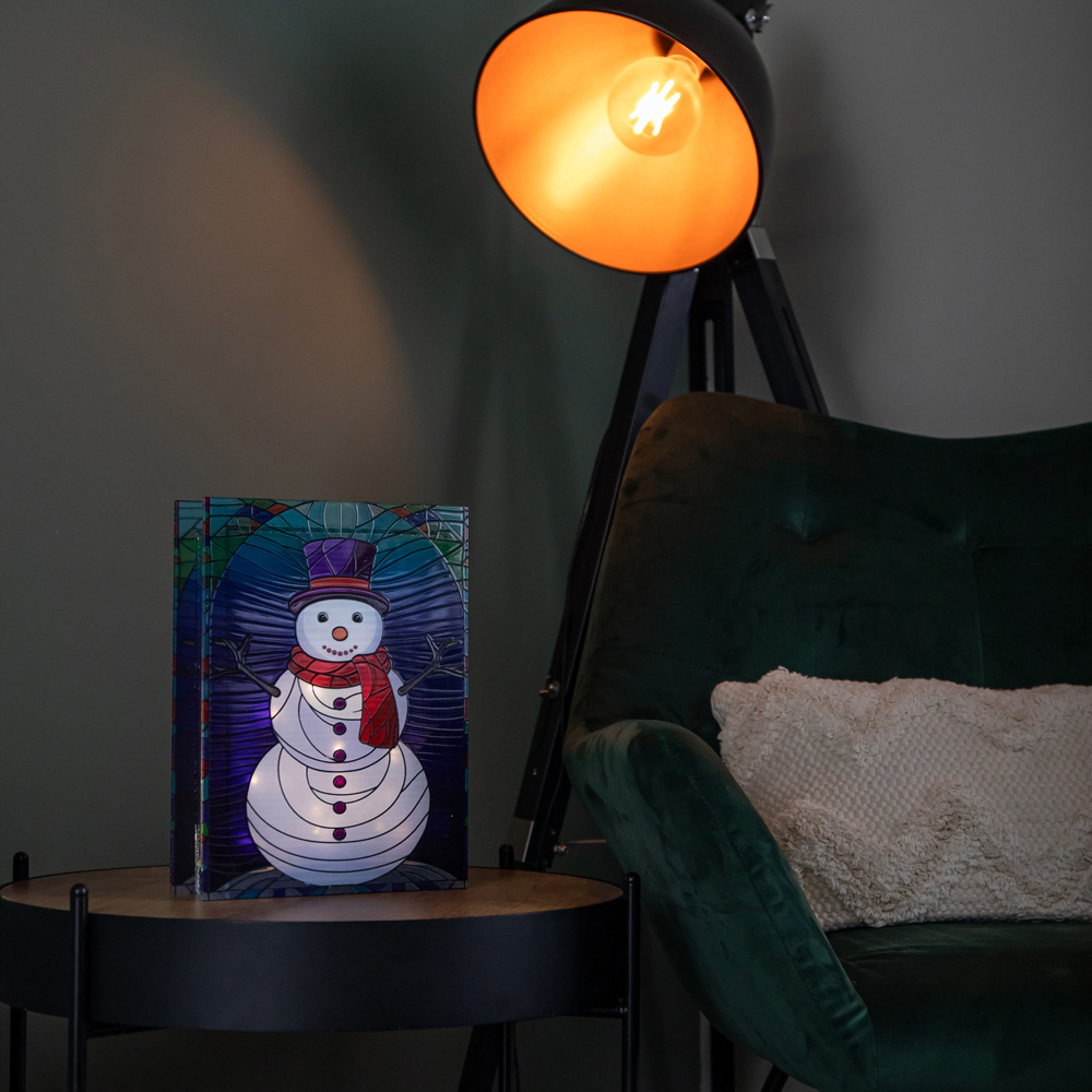 Samuel Alexander Warm White LED Stained Glass Snowman Christmas Decoration 28cm Image 8
