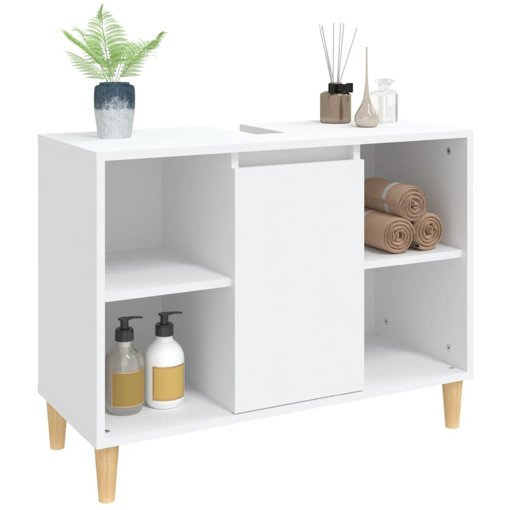vidaXL Single Door 4 Shelf White Wood Washbasin Cabinet Image 3
