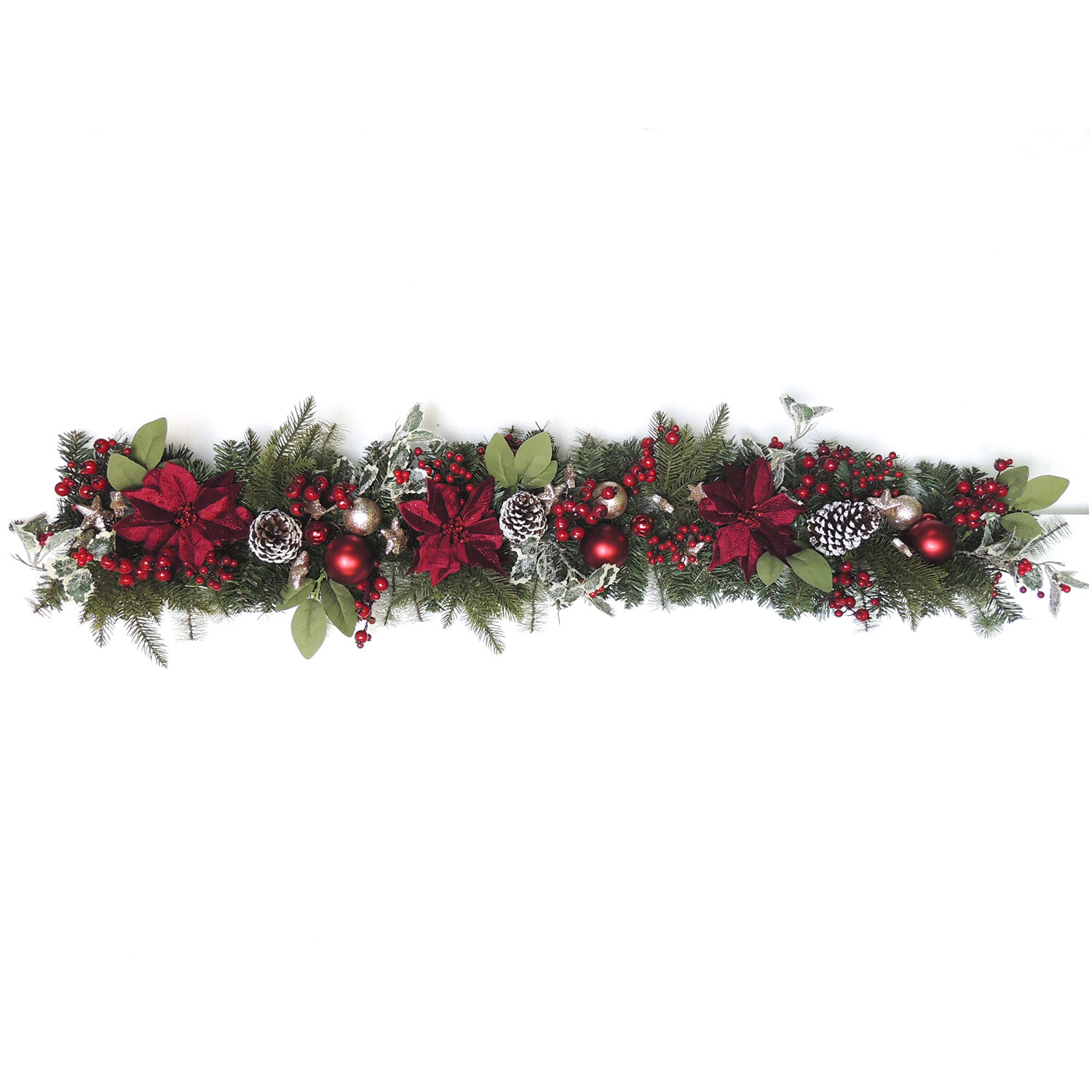 Traditional Bauble Poinsettia Artificial Garland Image