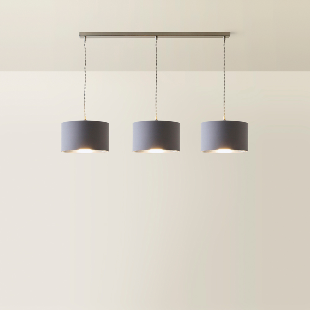 ValueLights Reni Grey and Chrome Drum Shade 3 Drop Bar Chrome Diner LED Ceiling Light Image 5