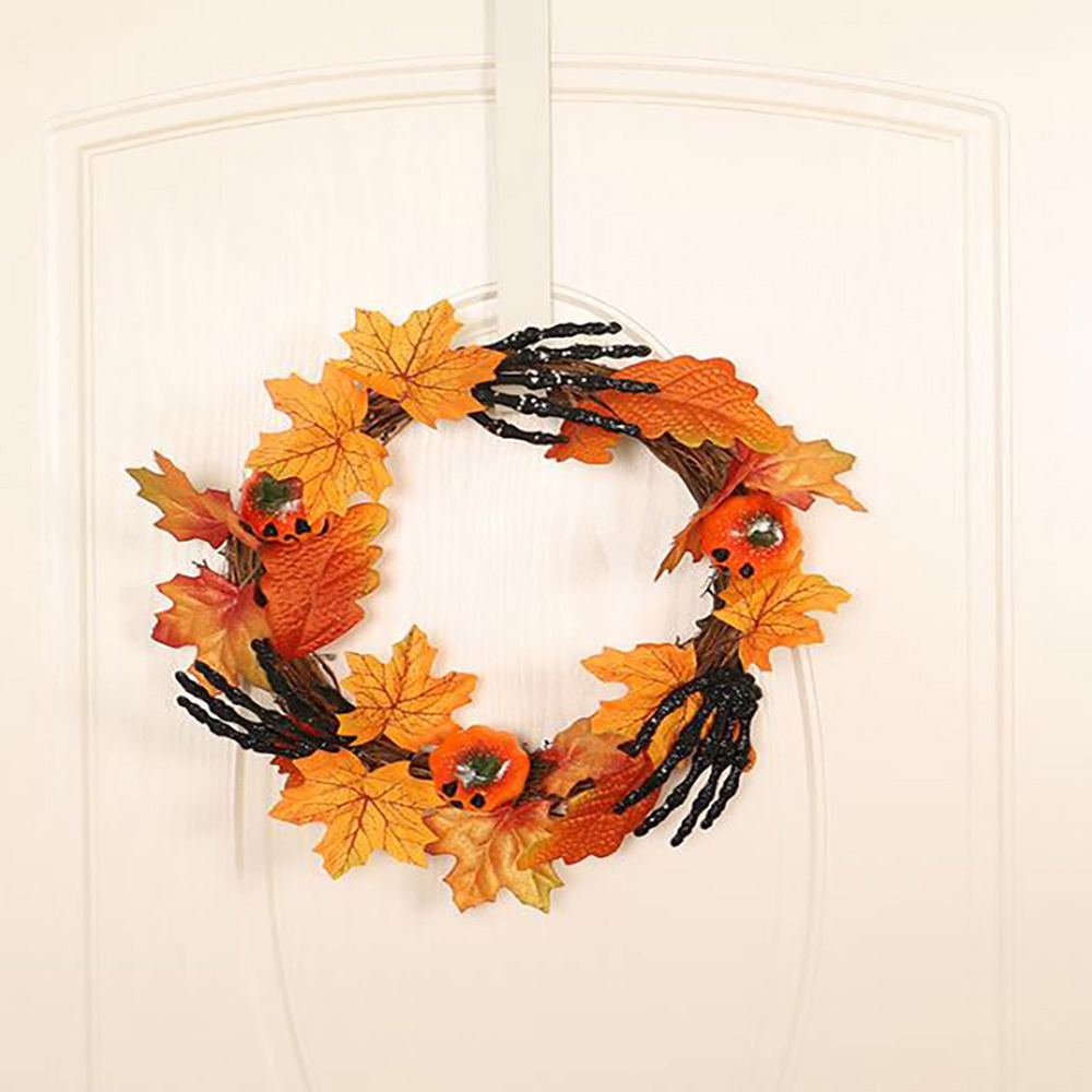 Living and Home Pumpkin Door Wreath with Skeletal Hands 40cm Image 4