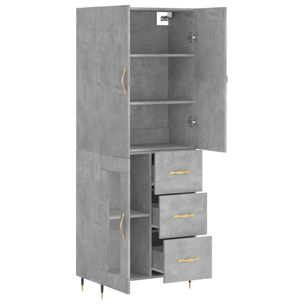 vidaXL 3 Door 3 Drawer Concrete Grey Highboard with Gold Handles Image 3