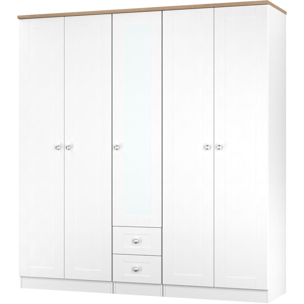 Crowndale Sussex 5 Door 2 Drawer White Ash and Bardolino Oak Tall Mirror Wardrobe Ready Assembled Image 3