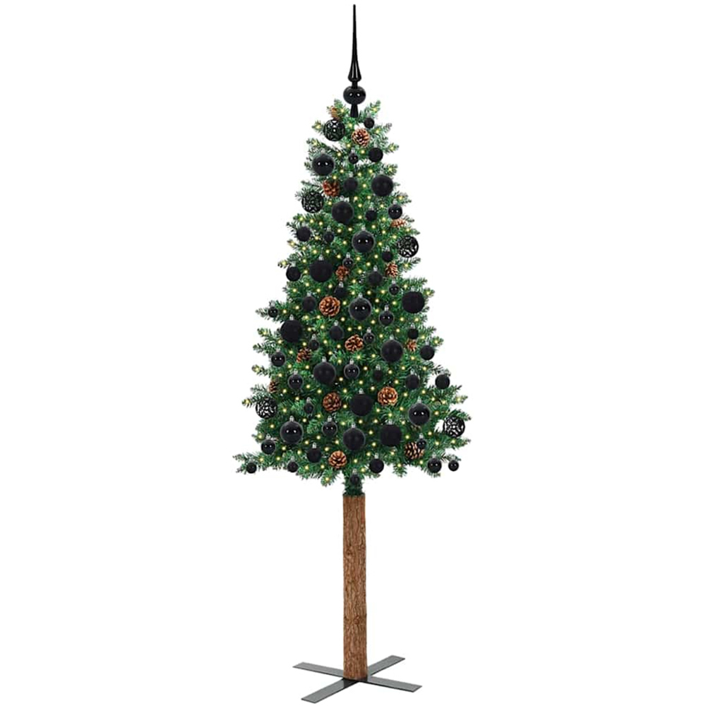 vidaXL Green Artificial Christmas Tree with Pinecones LEDs Black Decoration Ornaments 6ft Image 1