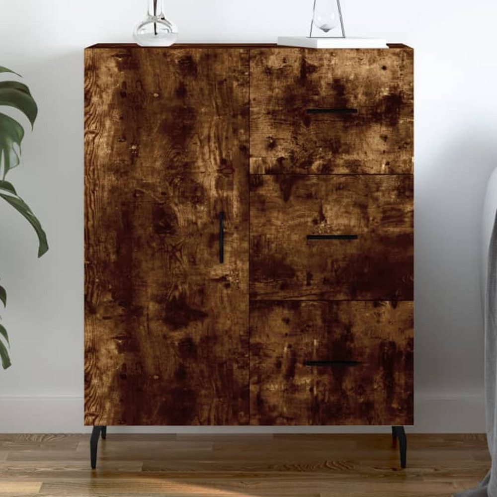 vidaXL Single Door 3 Drawer Smoked Oak Sideboard Image 1