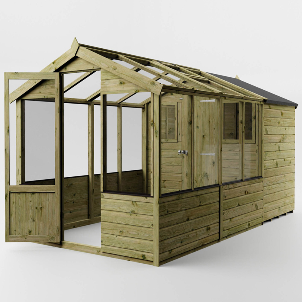 Mercia Wooden 12 x 6ft Traditional Apex Greenhouse Combi Shed Image 5