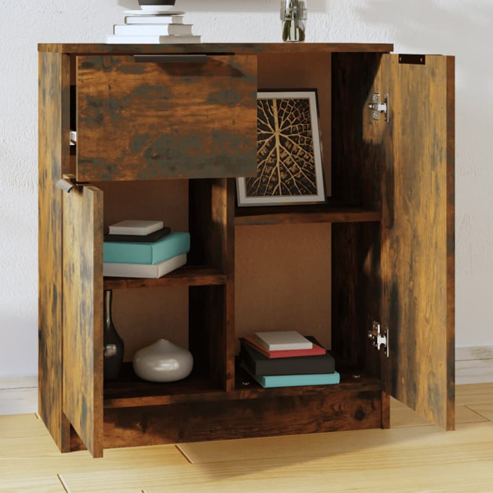 vidaXL 2 Door Single Drawer Smoked Oak Sideboard Image 1