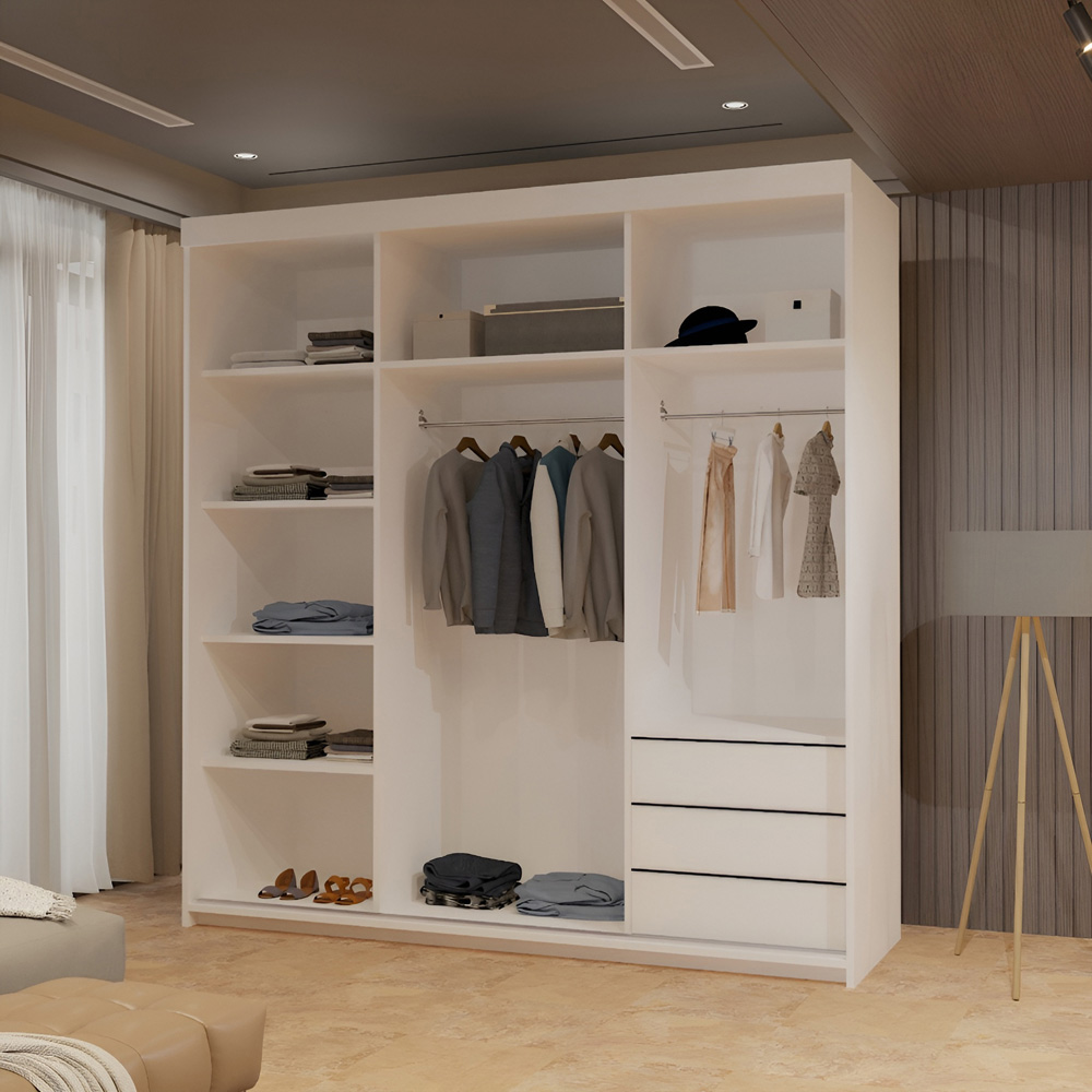 Sliding Wardrobes 4U Queen 2 Door White Wide Full Length Mirrored Sliding Wardrobe 200cm Image 4