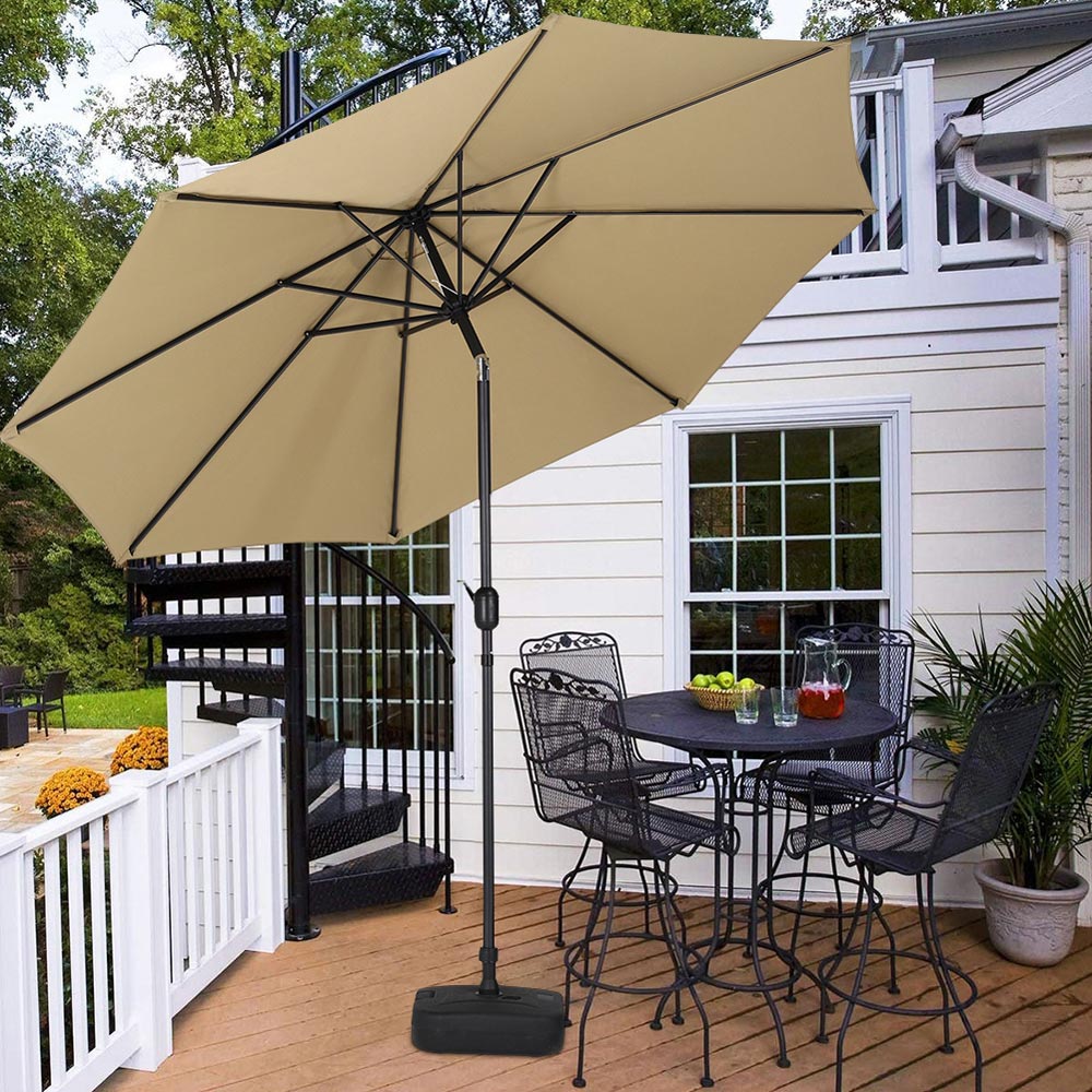 Living and Home Beige Round Crank Tilt Parasol with Square Base 3m Image 7